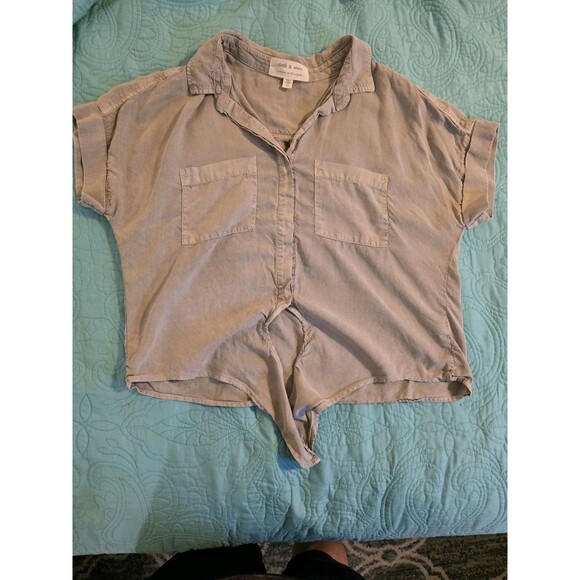 Cloth & Stone Women's Size Medium Gray Tencel Short‎ Sleeve  Tie Front Top Boho - Picture 1 of 9